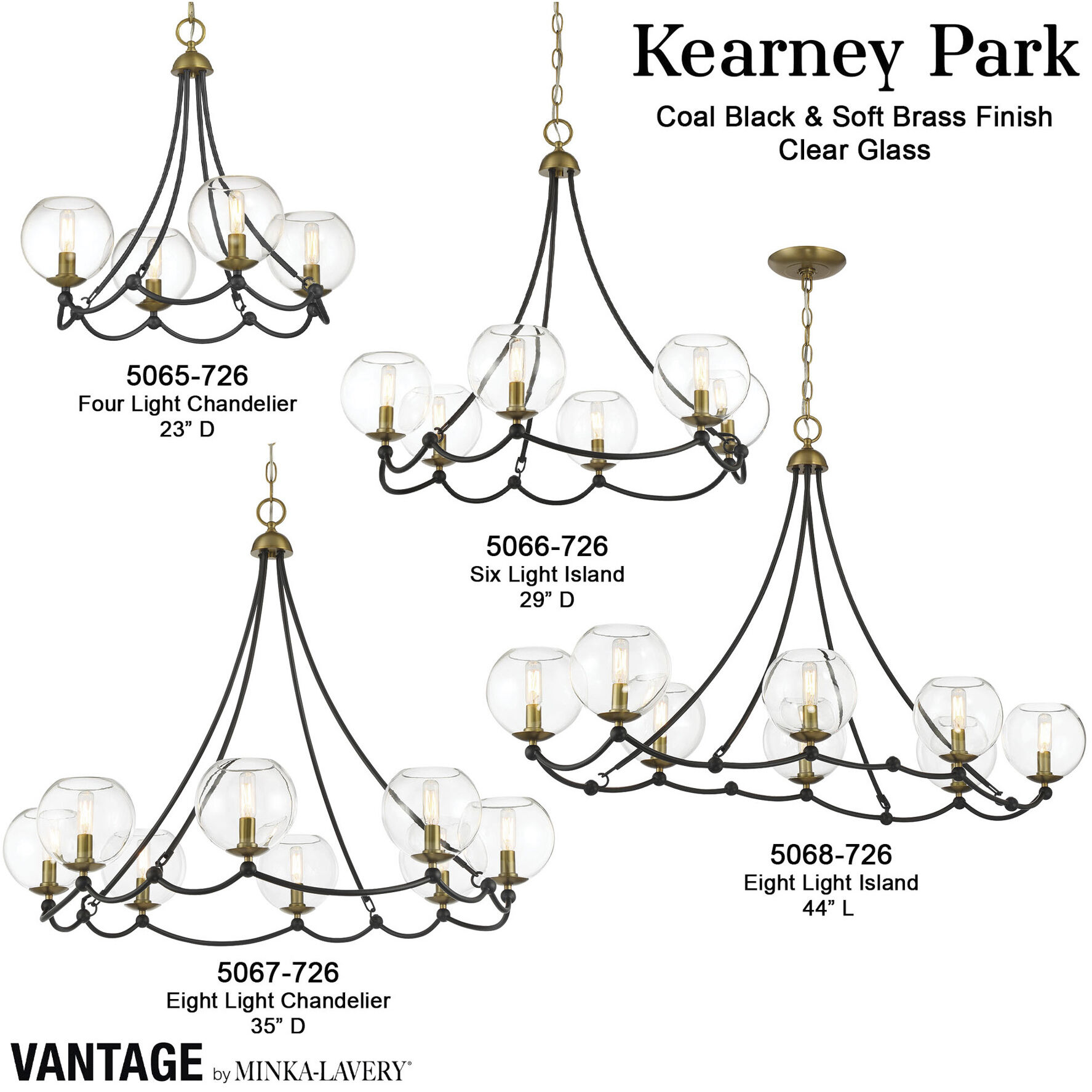Vantage Kearney Park 6 Light 29 inch Coal and Soft Brass Chandelier Ceiling Light